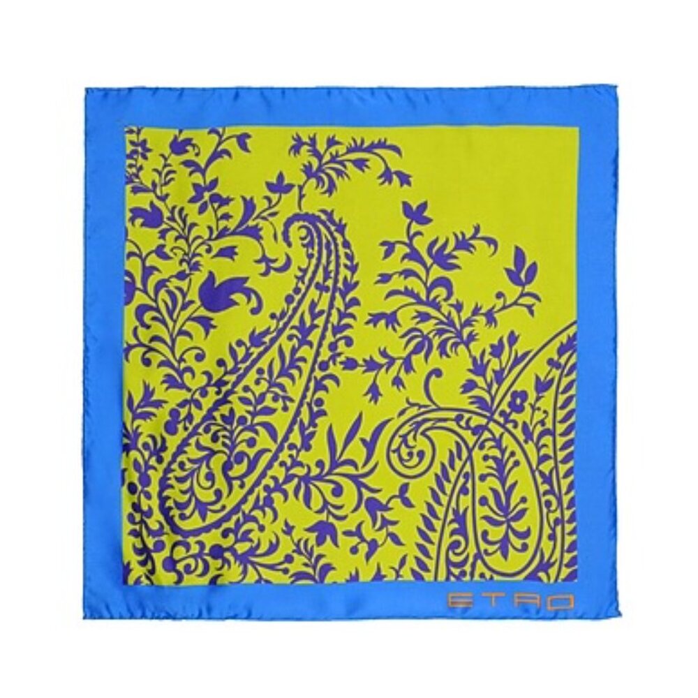 NWOT Etro Paisley Silk Square Mini Scarf Blue Lime Green Purple Italy